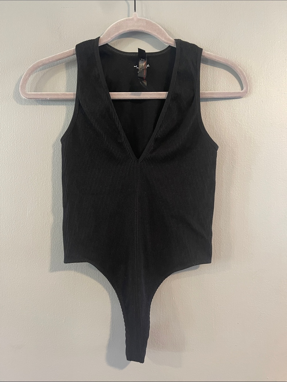Out From Under Urban Outfitters Black Ribbed V-Neck Bodysuit Size M